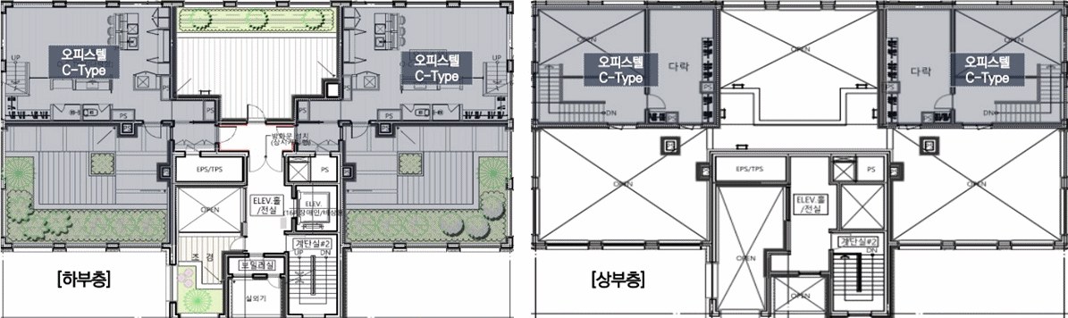 오피스텔 C타입 펜트하우스 하부층·상부층 평면