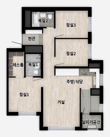 래미안 원페를라 59㎡B 확장형 평면도