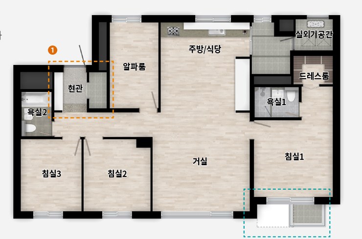 래미안 원페를라 106㎡A 확장형 평면도